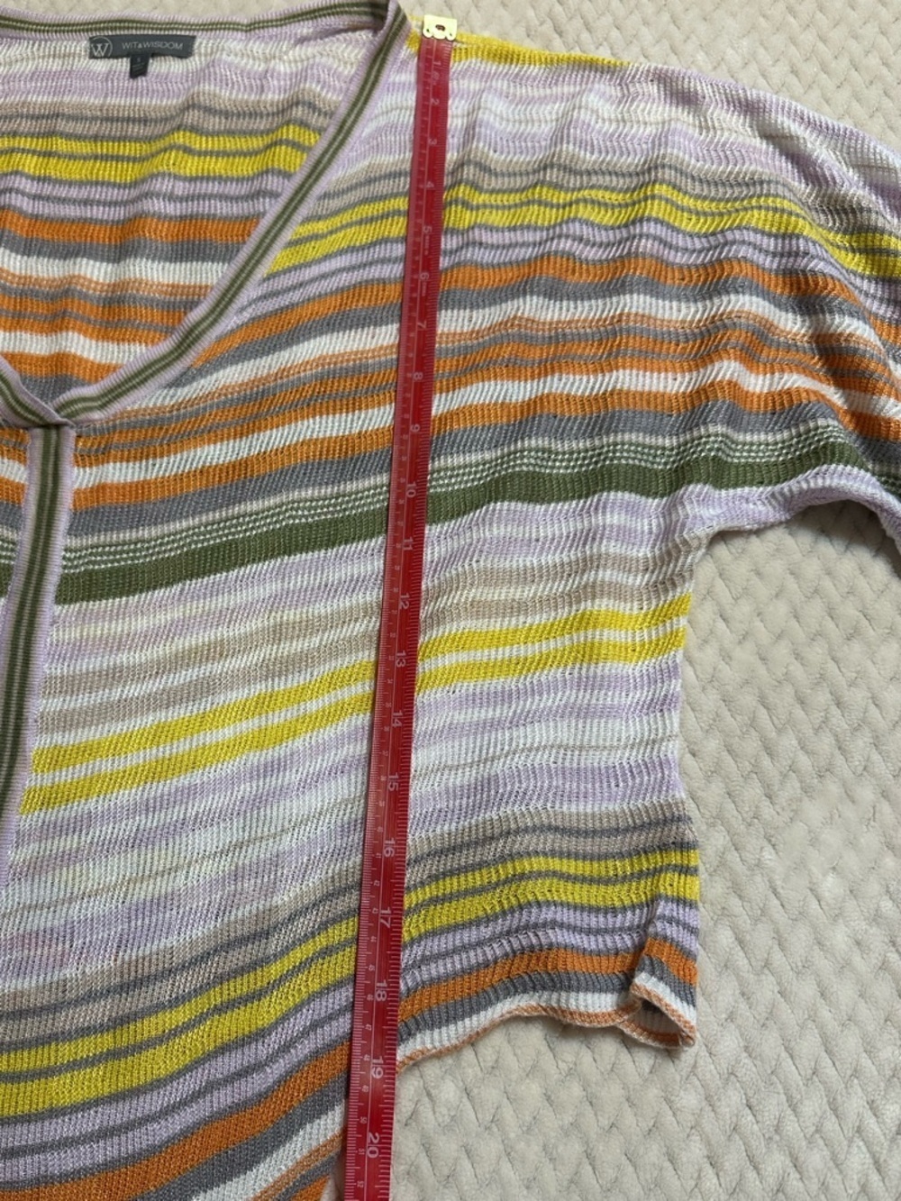 Wit & Wisdom Striped Lightweight Knit Tie Front Top Size Small Rayon V Neck - Picture 12 of 15
